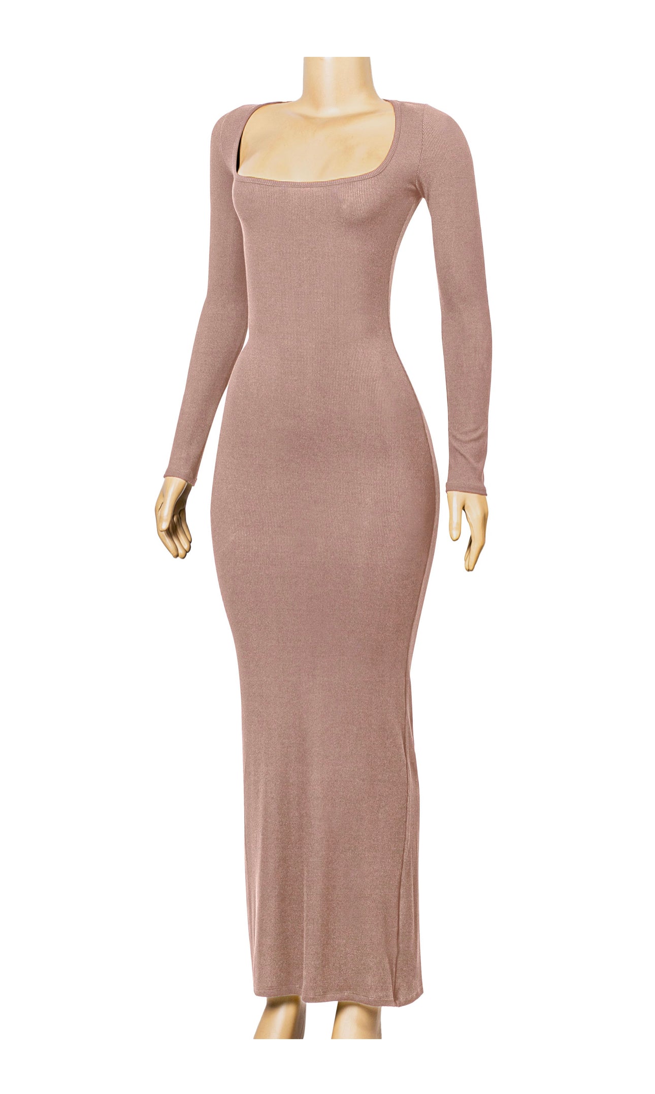 Nora Ribbed Maxi Dress (Taupe)