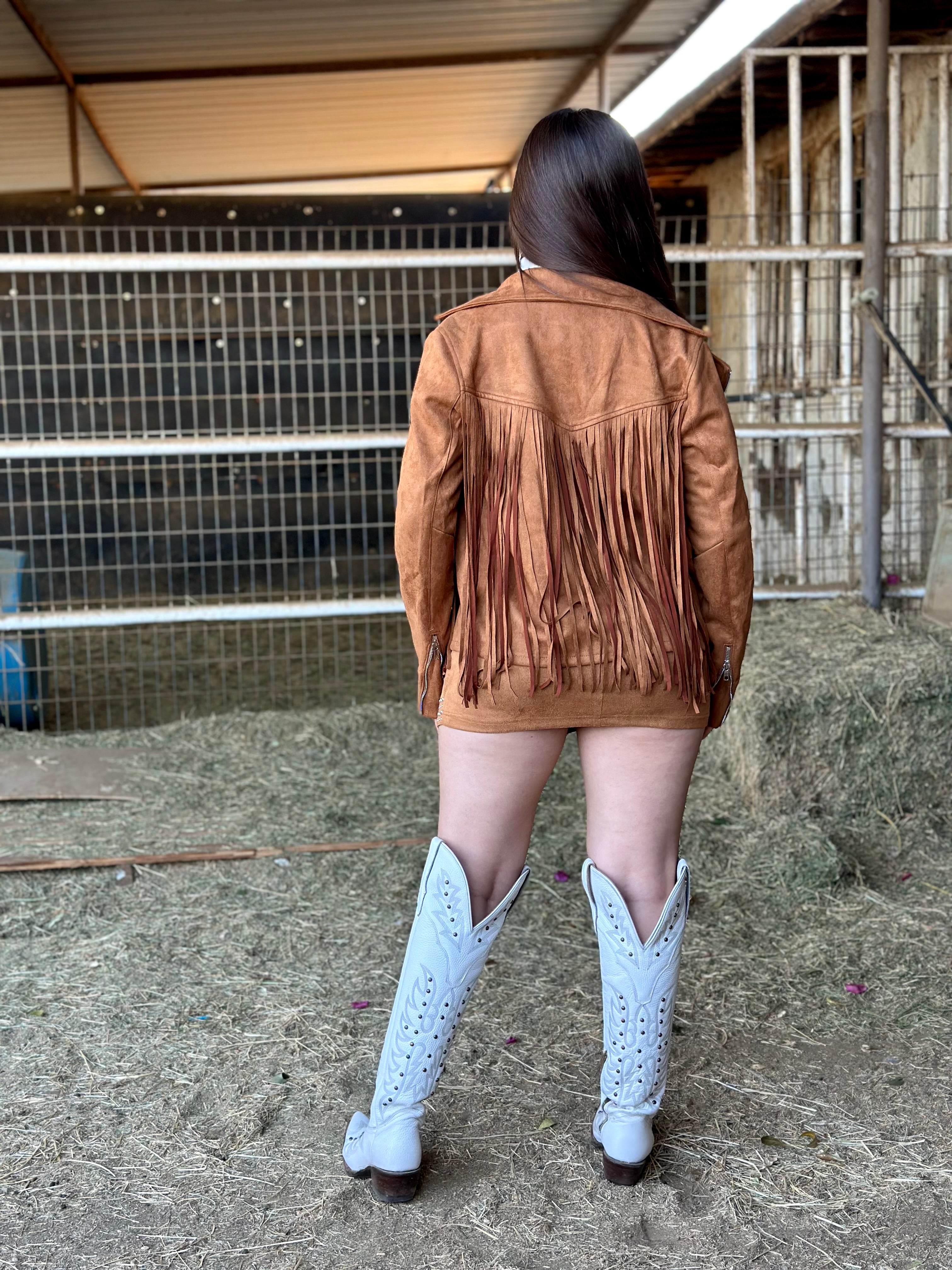 Levi Fringe Moto Jacket (Camel)