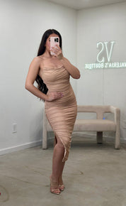 Aurora Embellished Midi Dress (Nude)