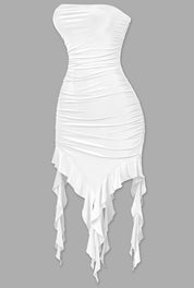 Naylea Ruffled Asymmetrical Dress (White)