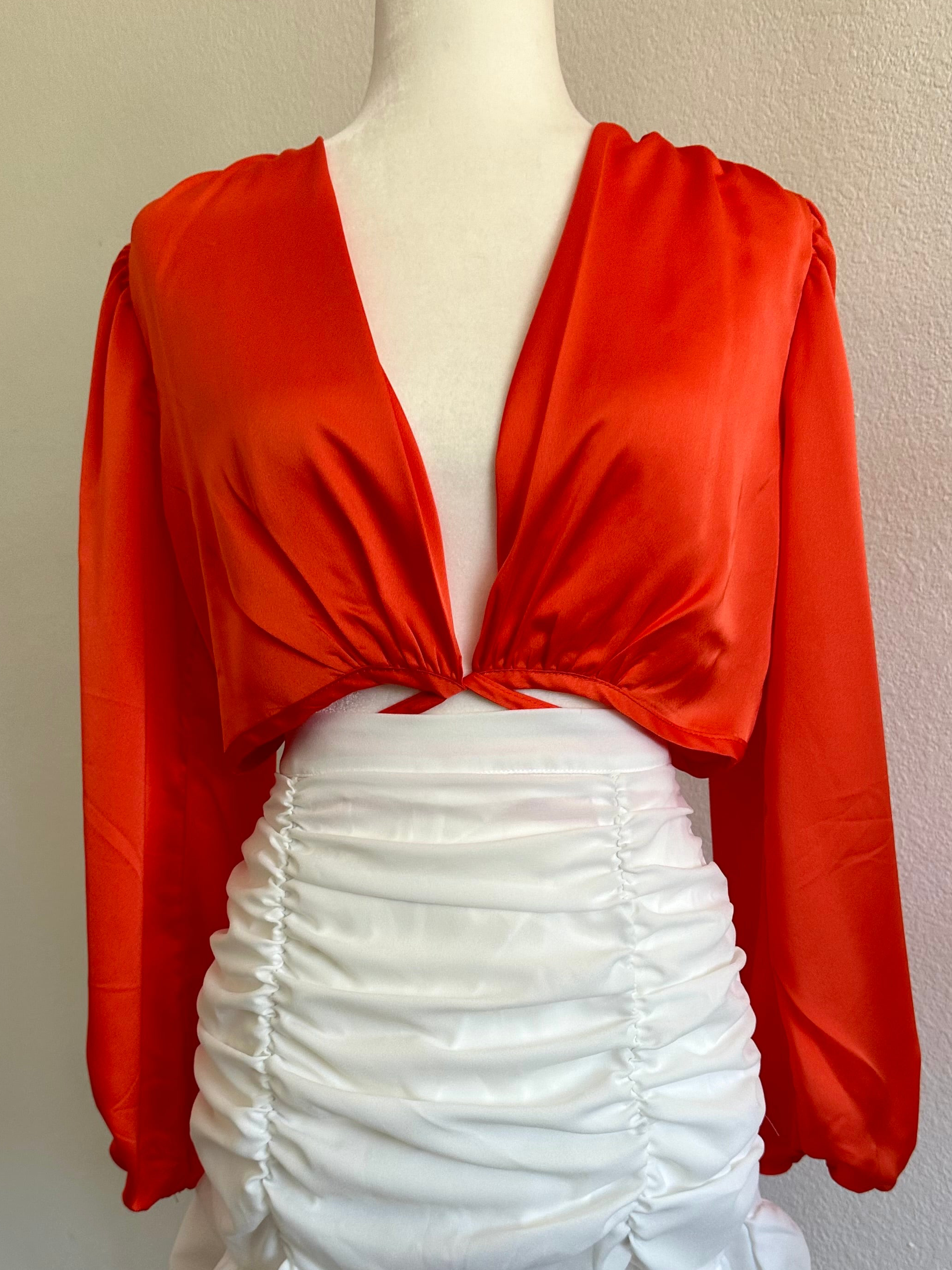 Keilani Long Sleeve Tie Top (Orange)