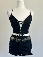 Bibi Suede Crop Top (Black)