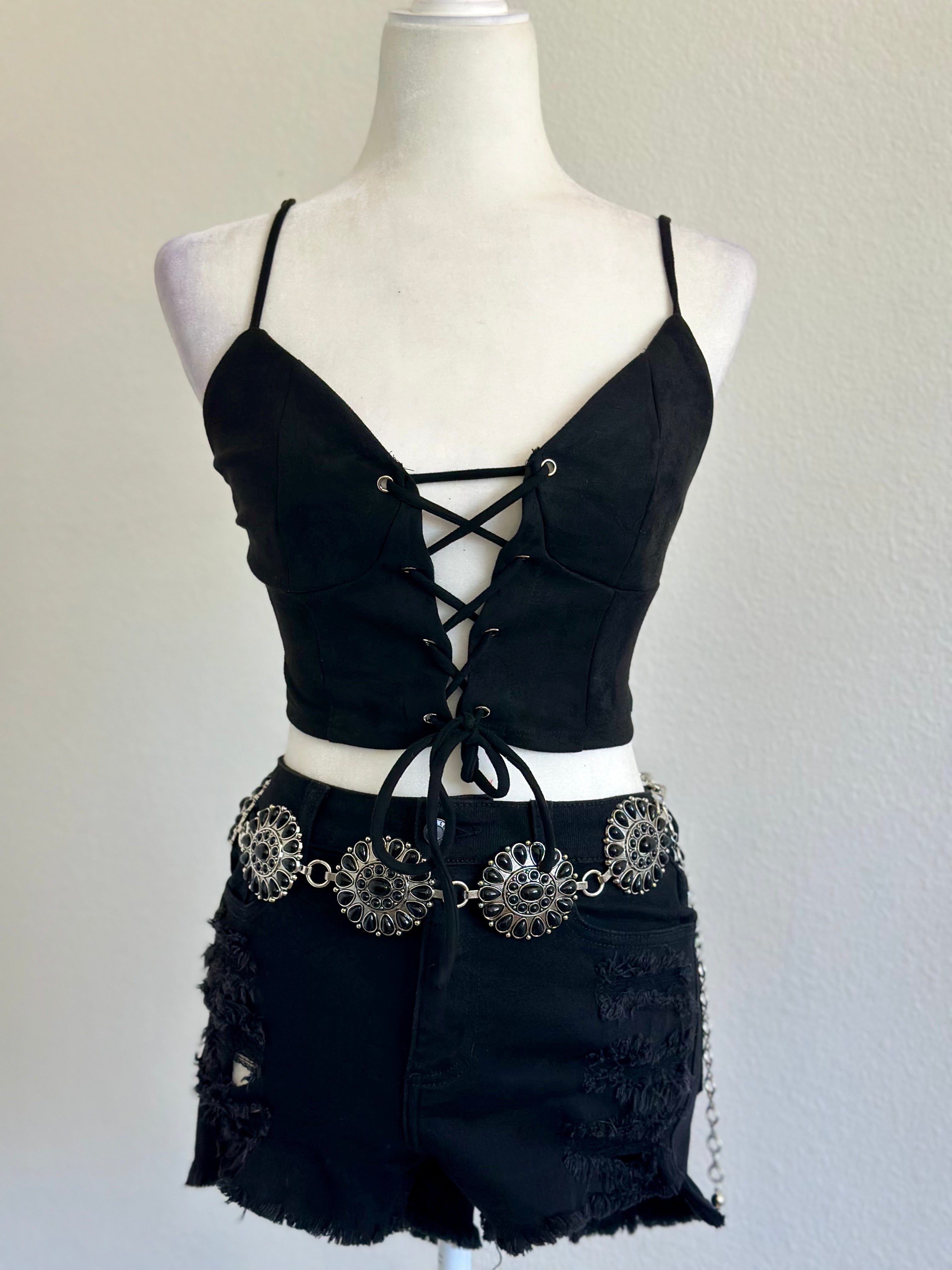 Bibi Suede Crop Top (Black)