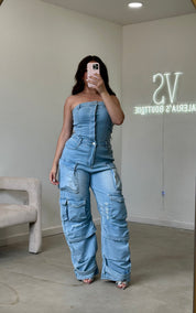 Regida Denim Cargo Jumpsuit (Light Denim)