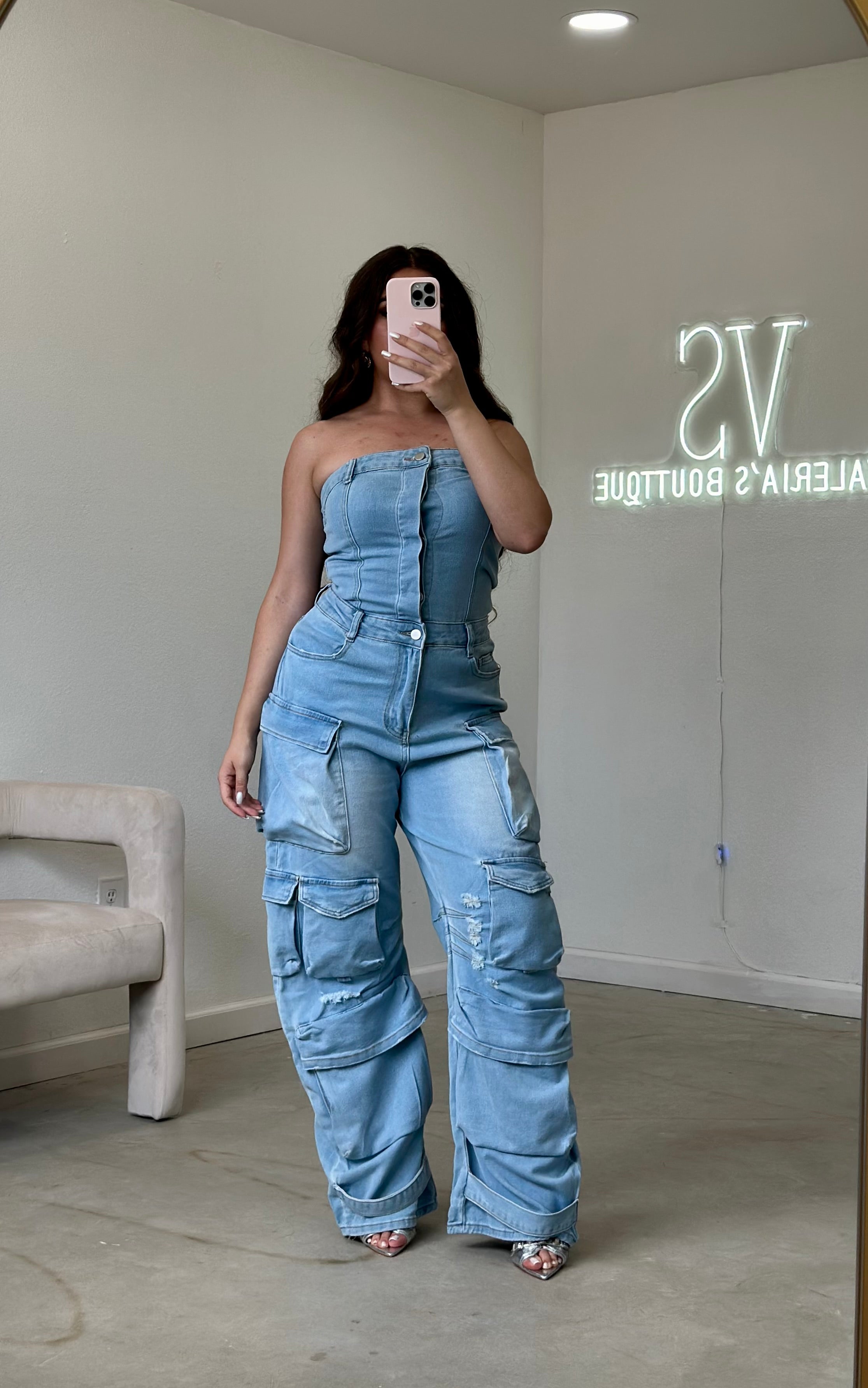 Regida Denim Cargo Jumpsuit (Light Denim)