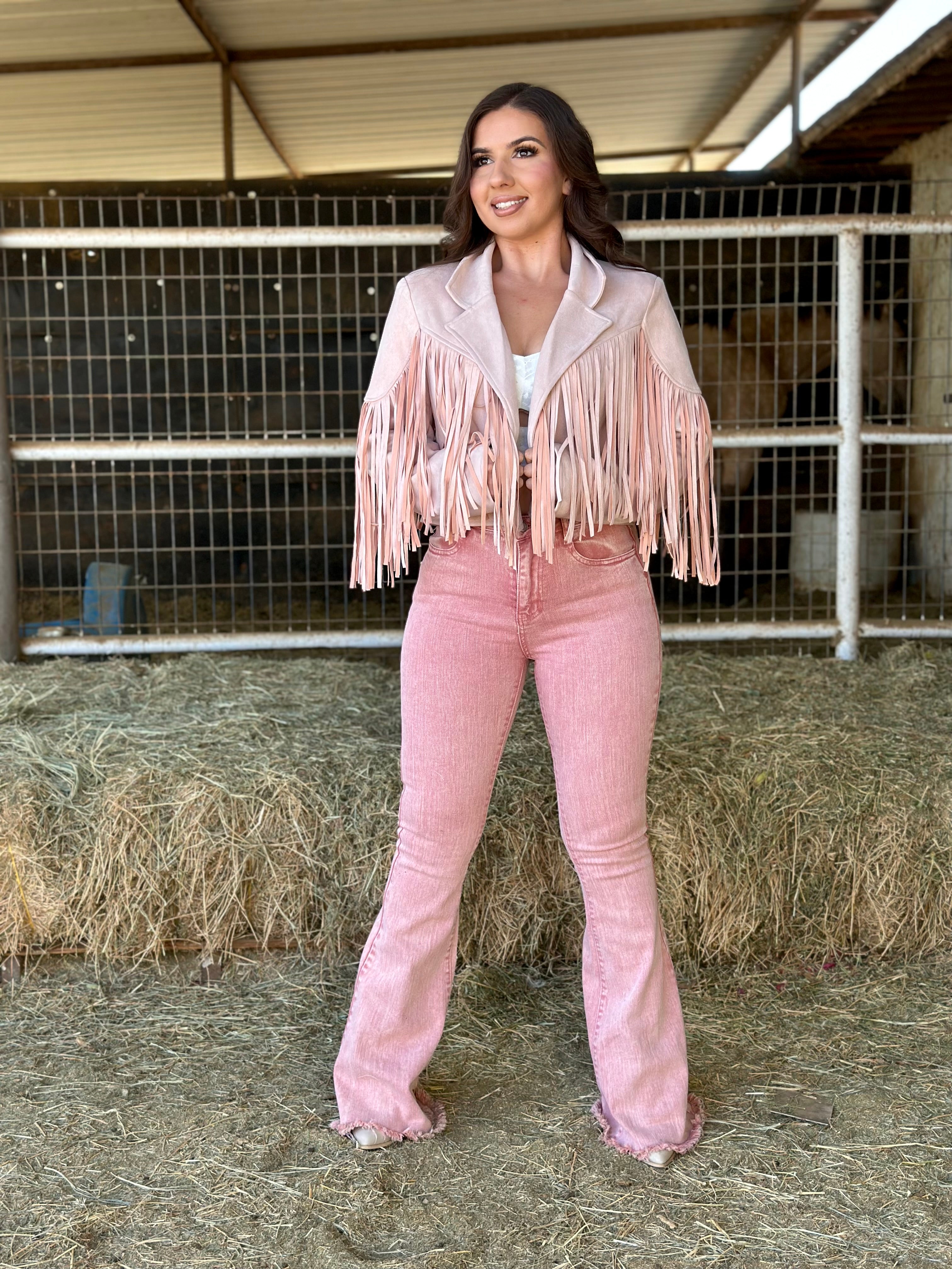 La Quebradora Fringe Suede Jacket (Light Pink)