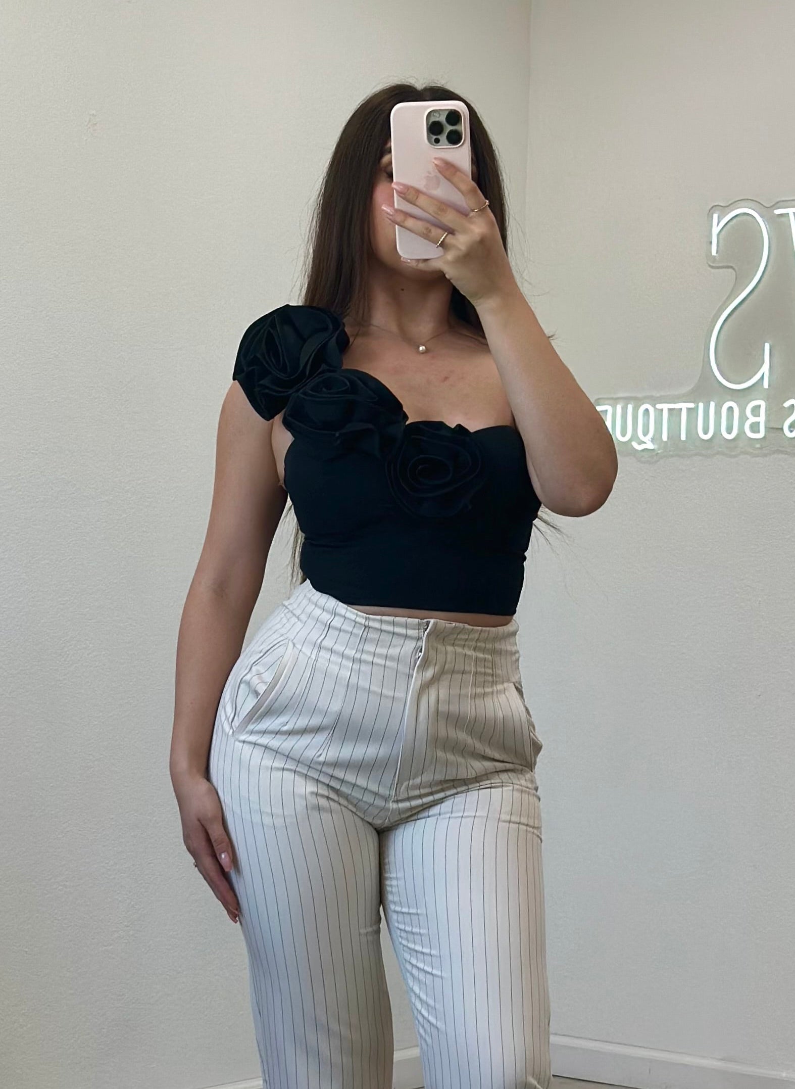 Gardenia One Shoulder Top (Black)