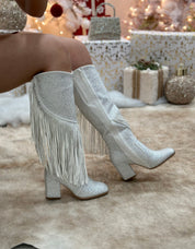 Ella Baila Sola Embellished Fringe Boots (White)