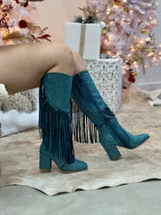 Ella Baila Sola Embellished Fringe Boots (Dusty Blue)