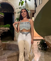 Gael Denim Top (Light Denim/Gold Tone)