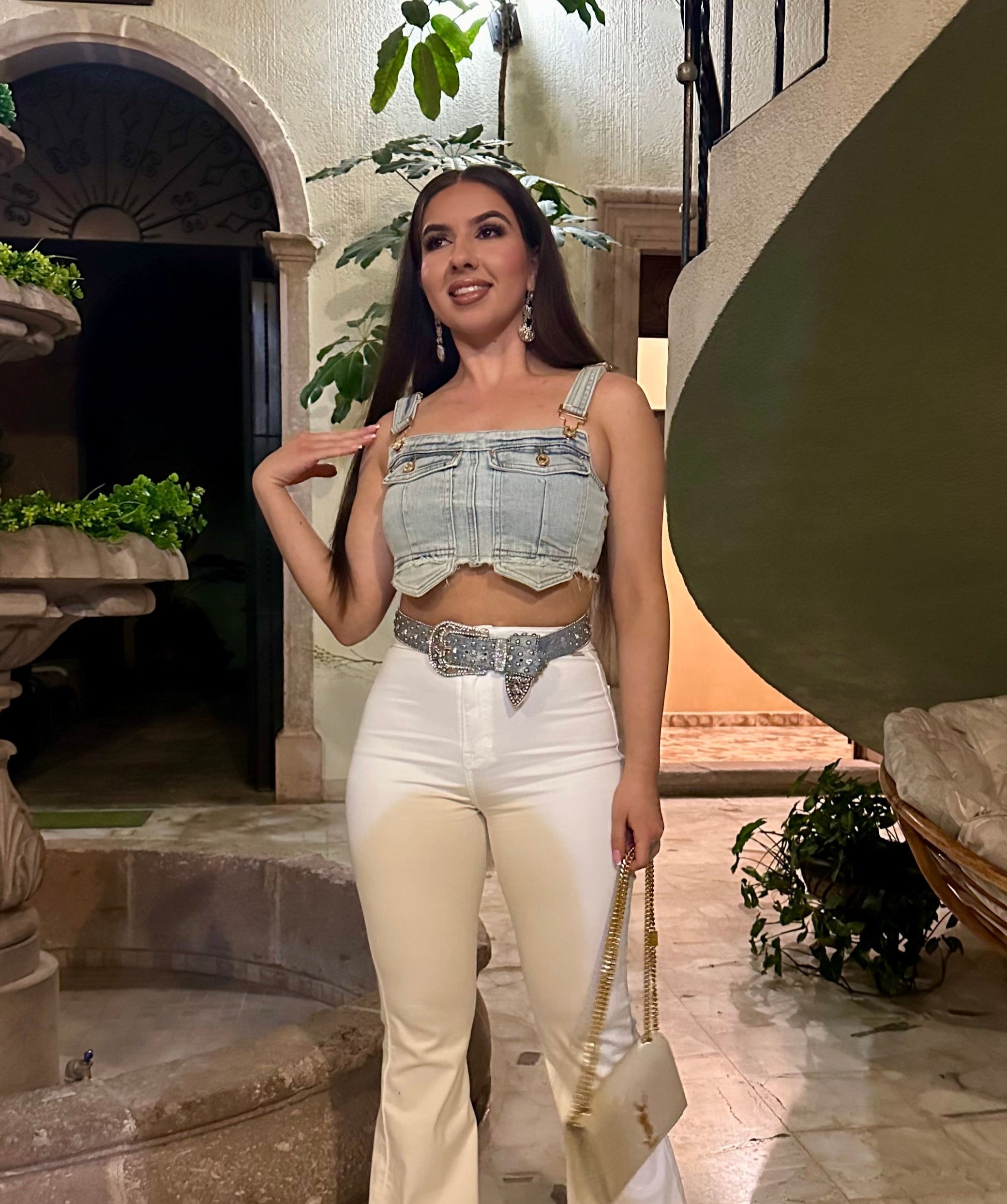 Gael Denim Top (Light Denim/Gold Tone)