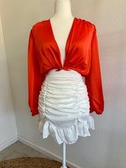 Keilani Long Sleeve Tie Top (Orange)