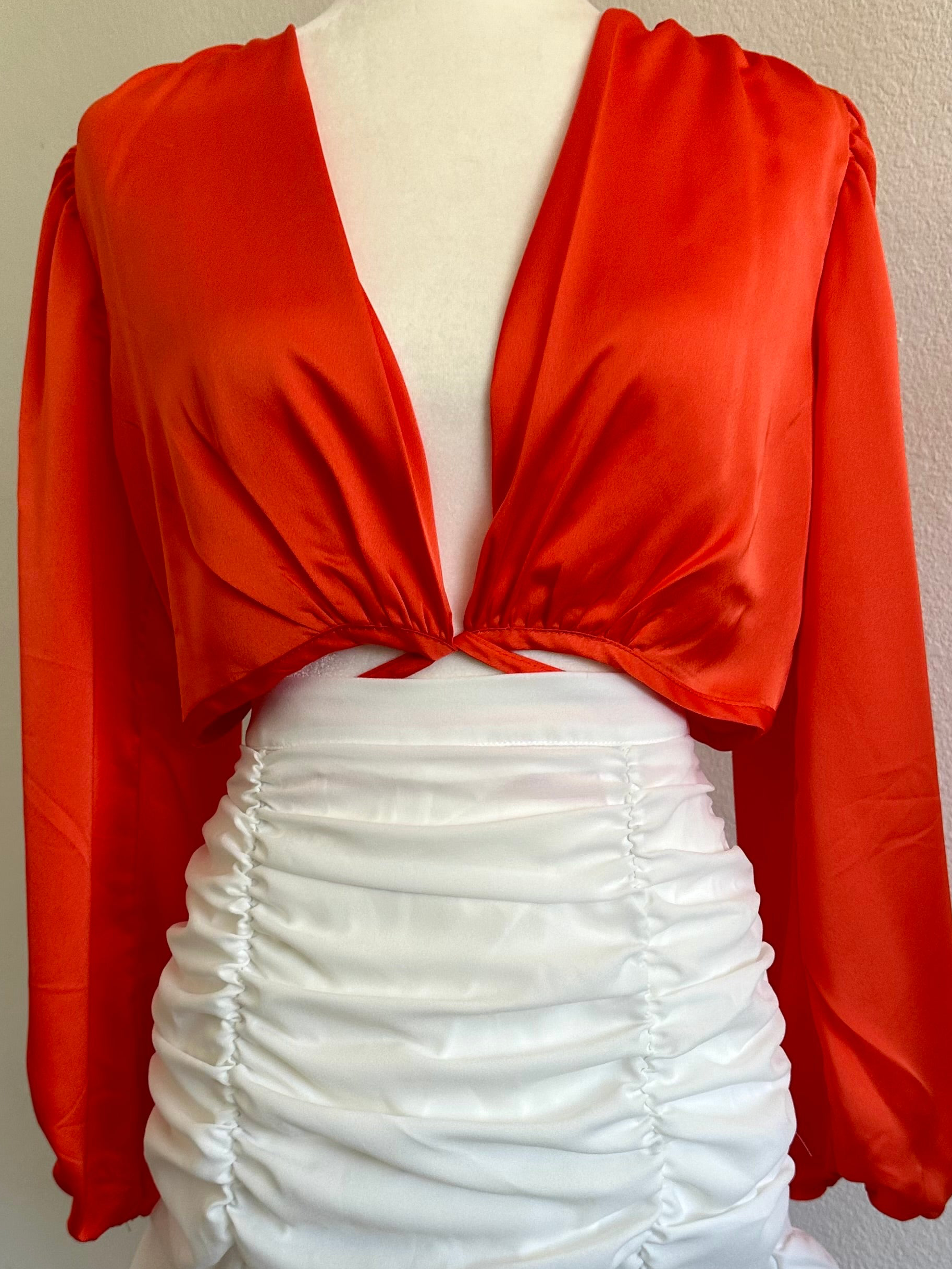 Keilani Long Sleeve Tie Top (Orange)