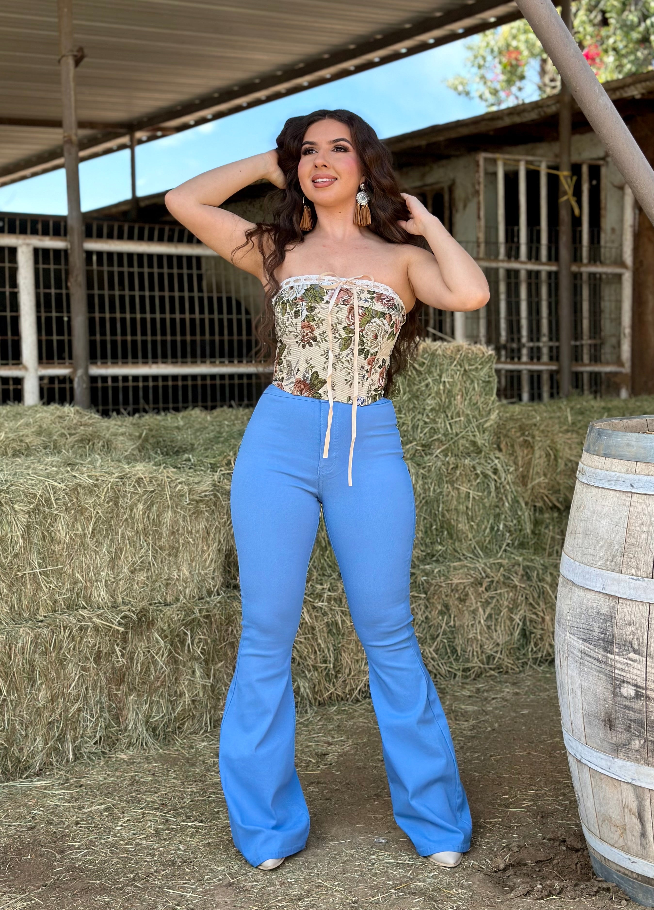 Muchacha Alegre High Rise Flare Pants (Sky Blue) – Valeria'S Boutique