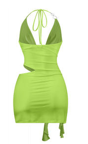 Naylea Cutout Ruffle Mini Dress (Lime)