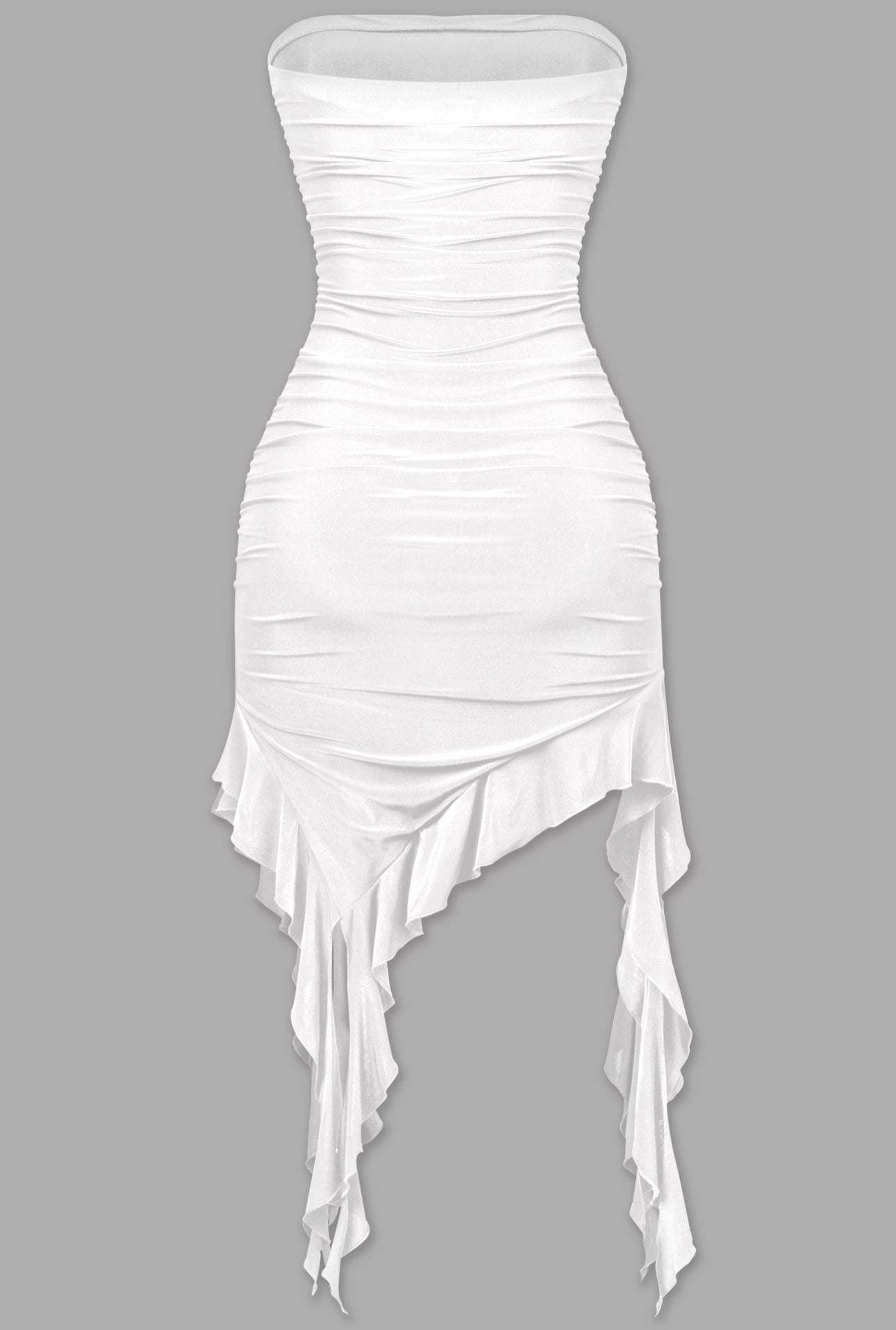 Naylea Ruffled Asymmetrical Dress (White)