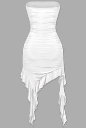 Naylea Ruffled Asymmetrical Dress (White)