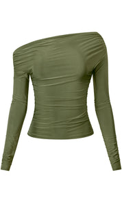 Naylea Asymmetrical Neckline Top (Olive)