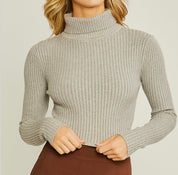 Michelle Ribbed Turtleneck Top (Grey)