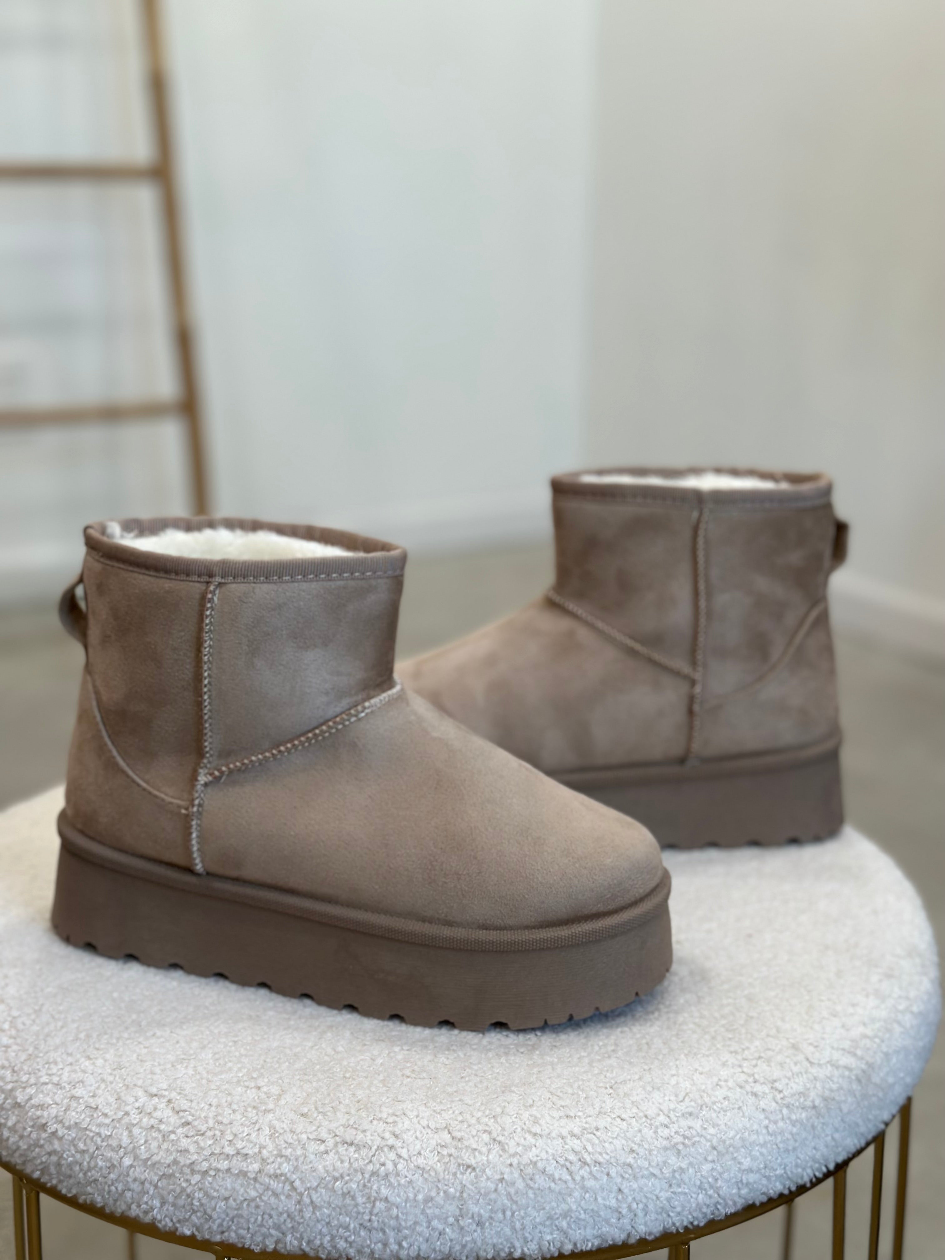 Brigham Suede Platform Booties (Taupe)