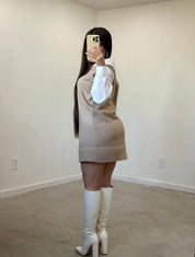 Heather Preppy Sweater Mini Dress (Beige)