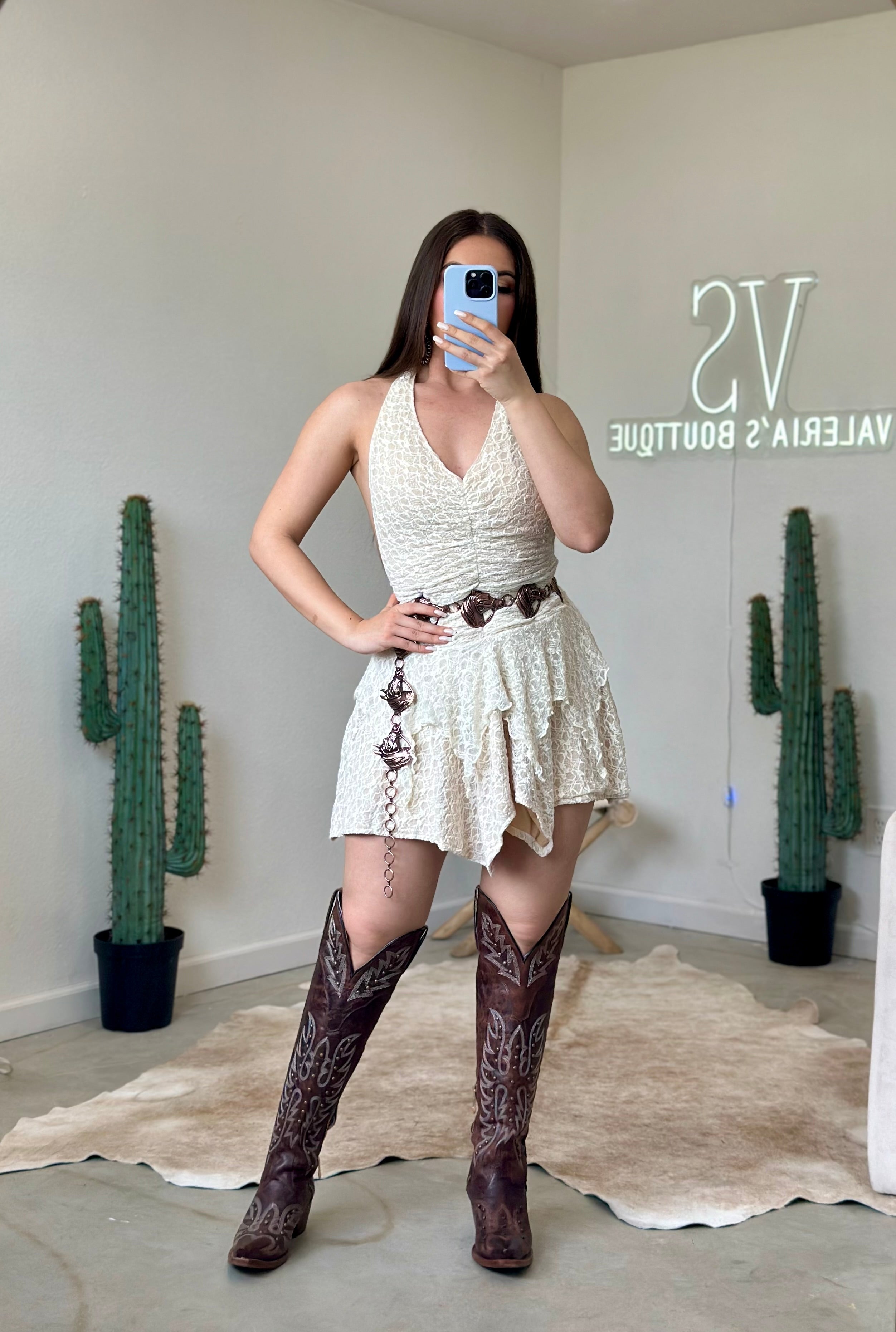 Aida Lace Mini Dress (Ivory)