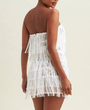 Taylor Sequin Fringe Strapless Mini Dress (White)