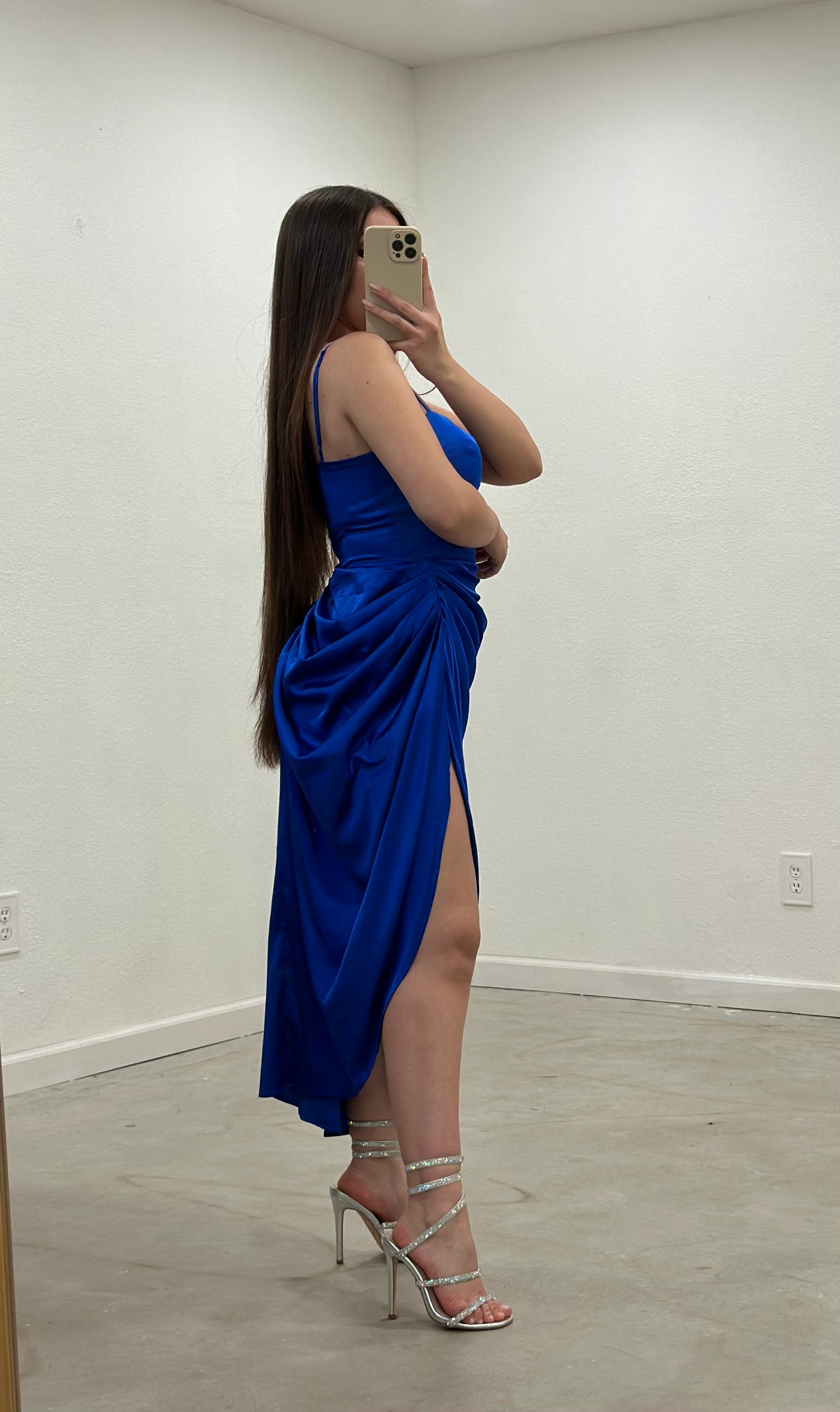 Claudette Satin Draped Dress (Royal Blue)