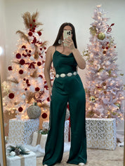 Estella Satin Jumpsuit (Hunter Green)