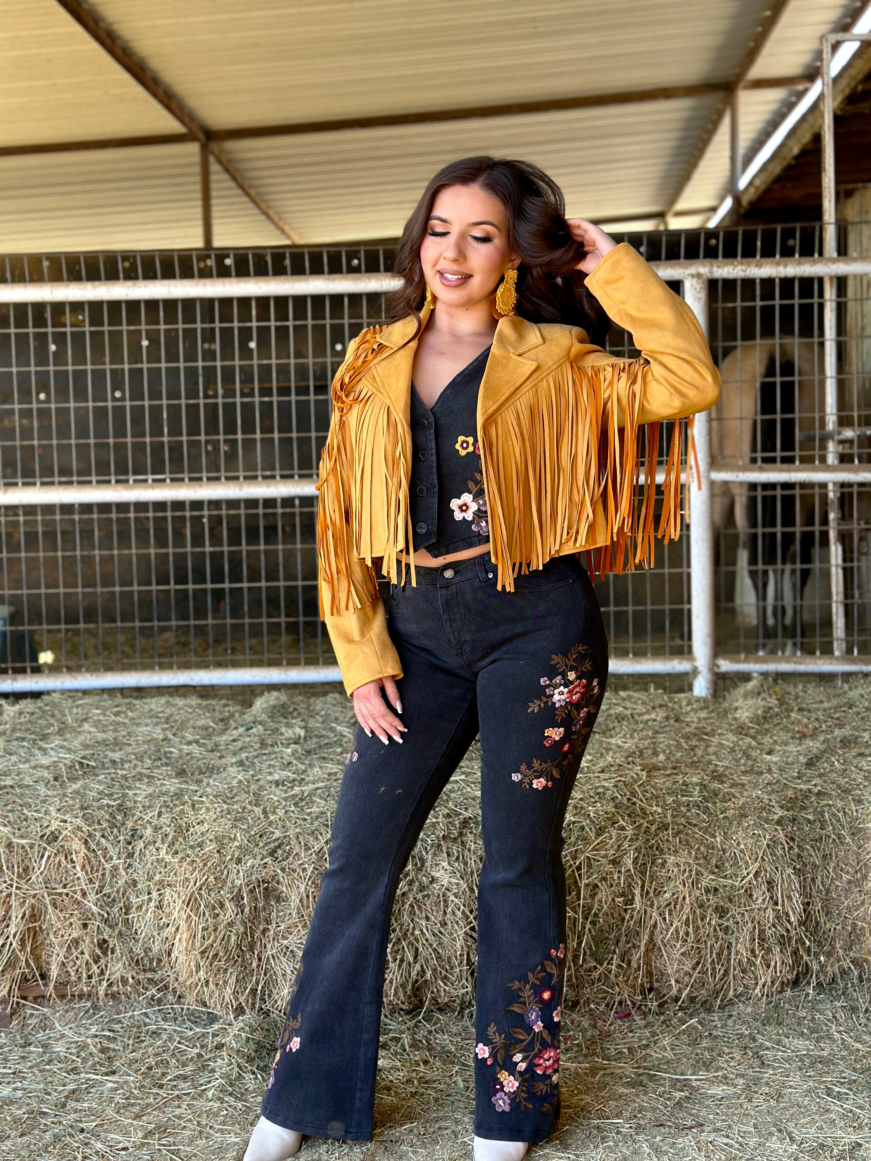 La Quebradora Fringe Suede Jacket (Mustard)