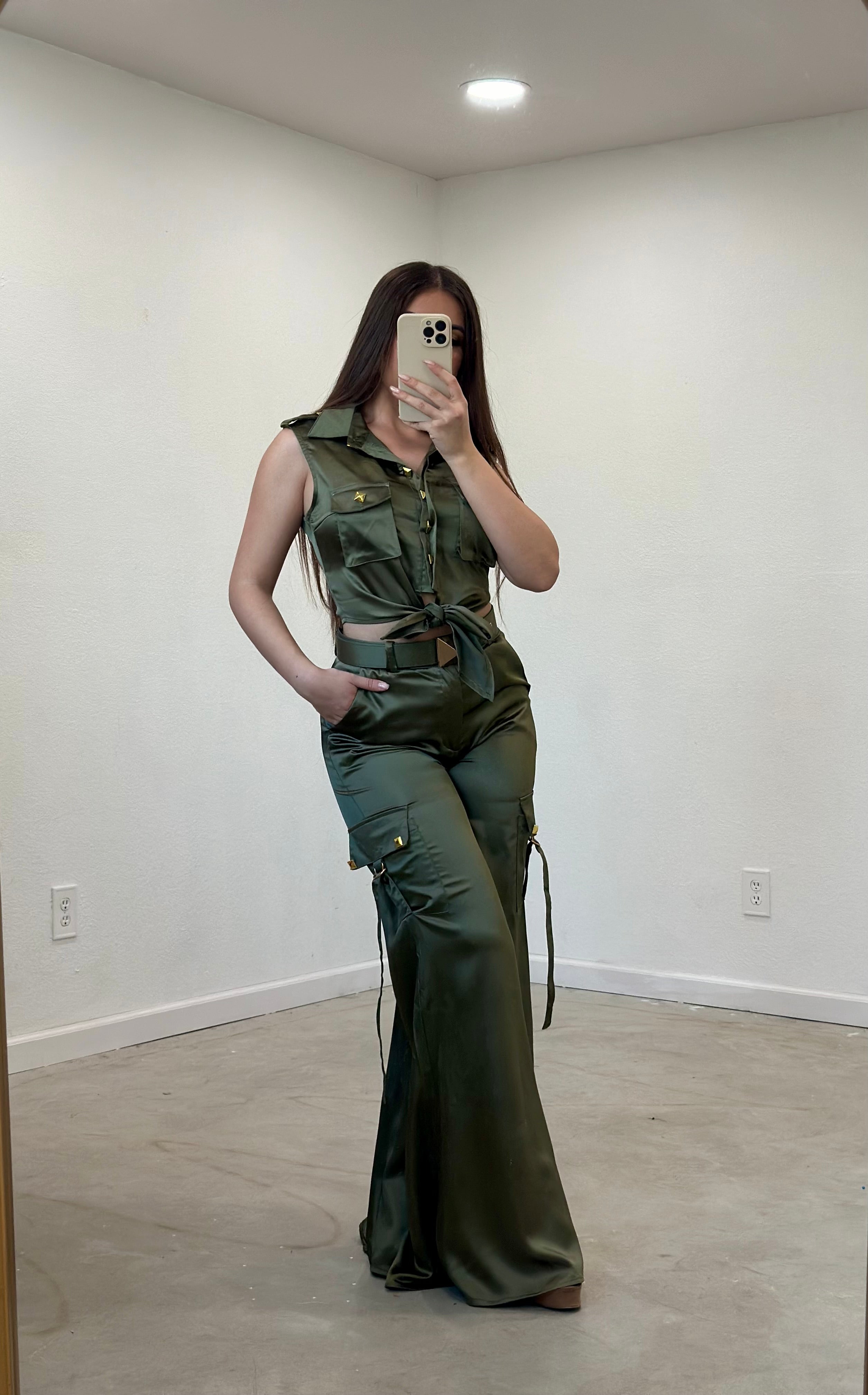 Sirene Satin Pant Set (Olive)