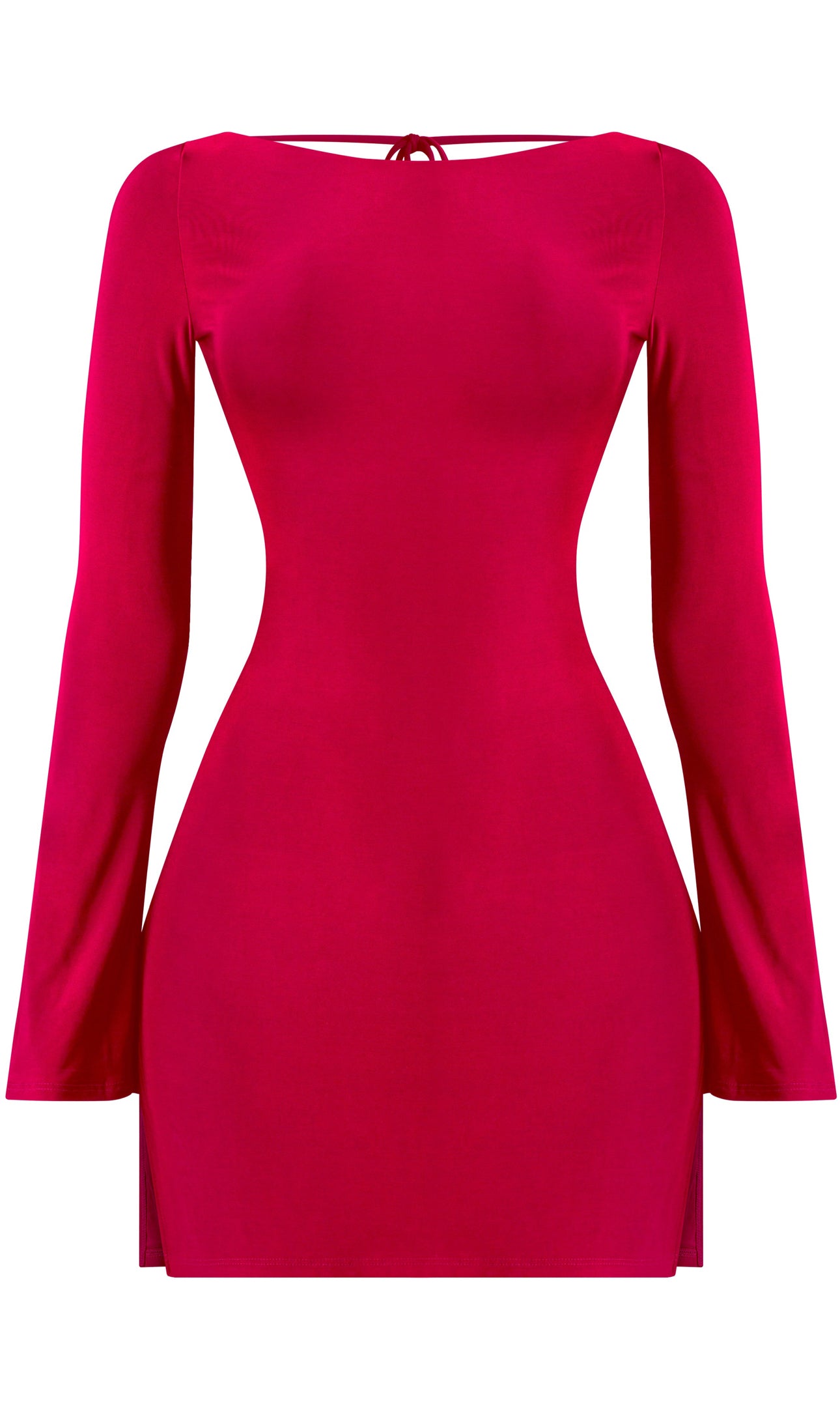 Naylea Bell Sleeve Open Back Slit Mini Dress (Red) PREORDER - ships out after 1/16