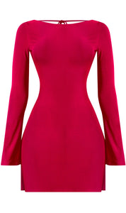 Naylea Bell Sleeve Open Back Slit Mini Dress (Red) PREORDER - ships out after 1/16