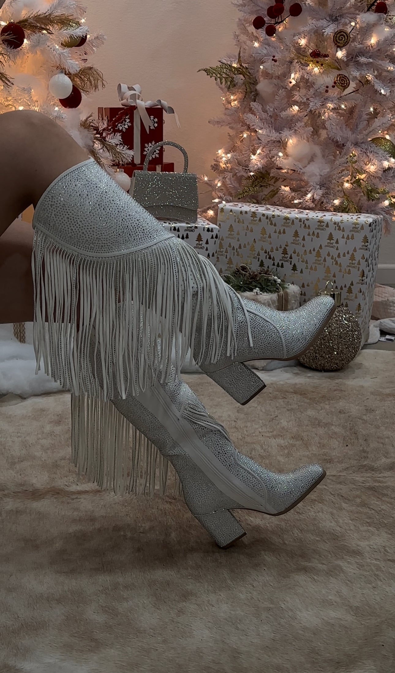 Ella Baila Sola Embellished Fringe Boots (White)