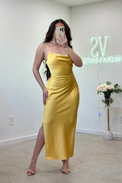 Arabella Satin Maxi Dress (Yellow)