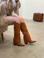 Miroslava Fold Over Cowgirl Boots (Suede Camel)