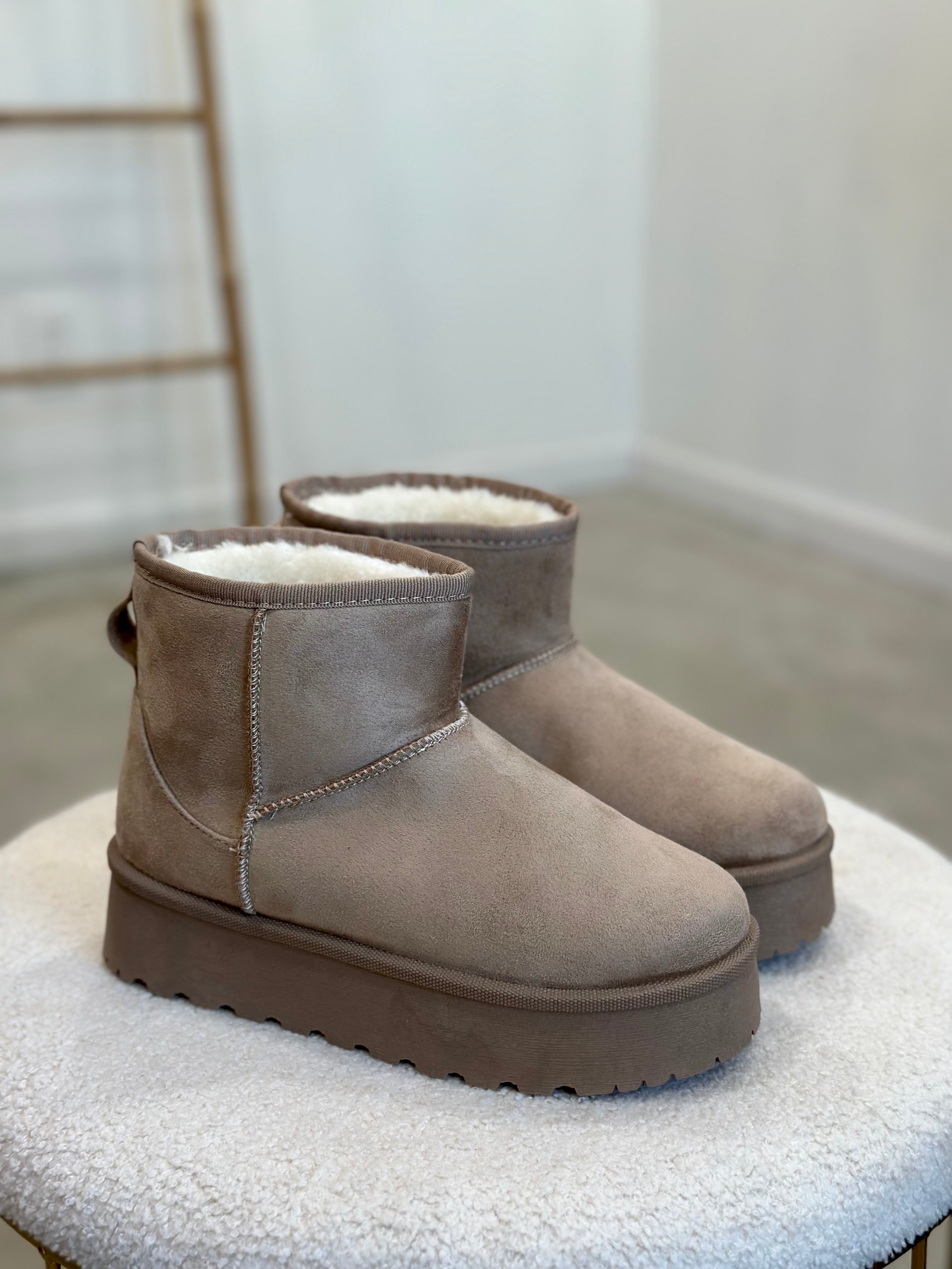 Brigham Suede Platform Booties (Taupe)