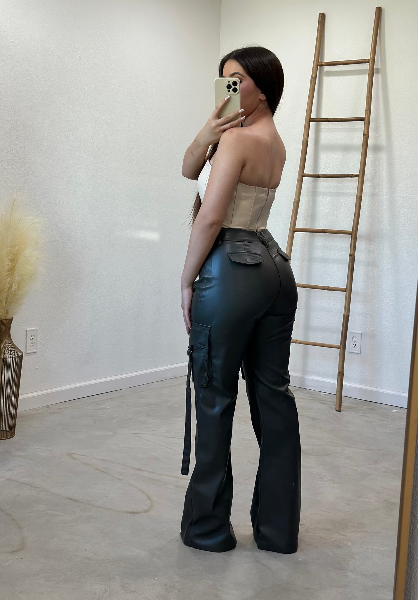Natasha Leather Cargo Pants (Olive)