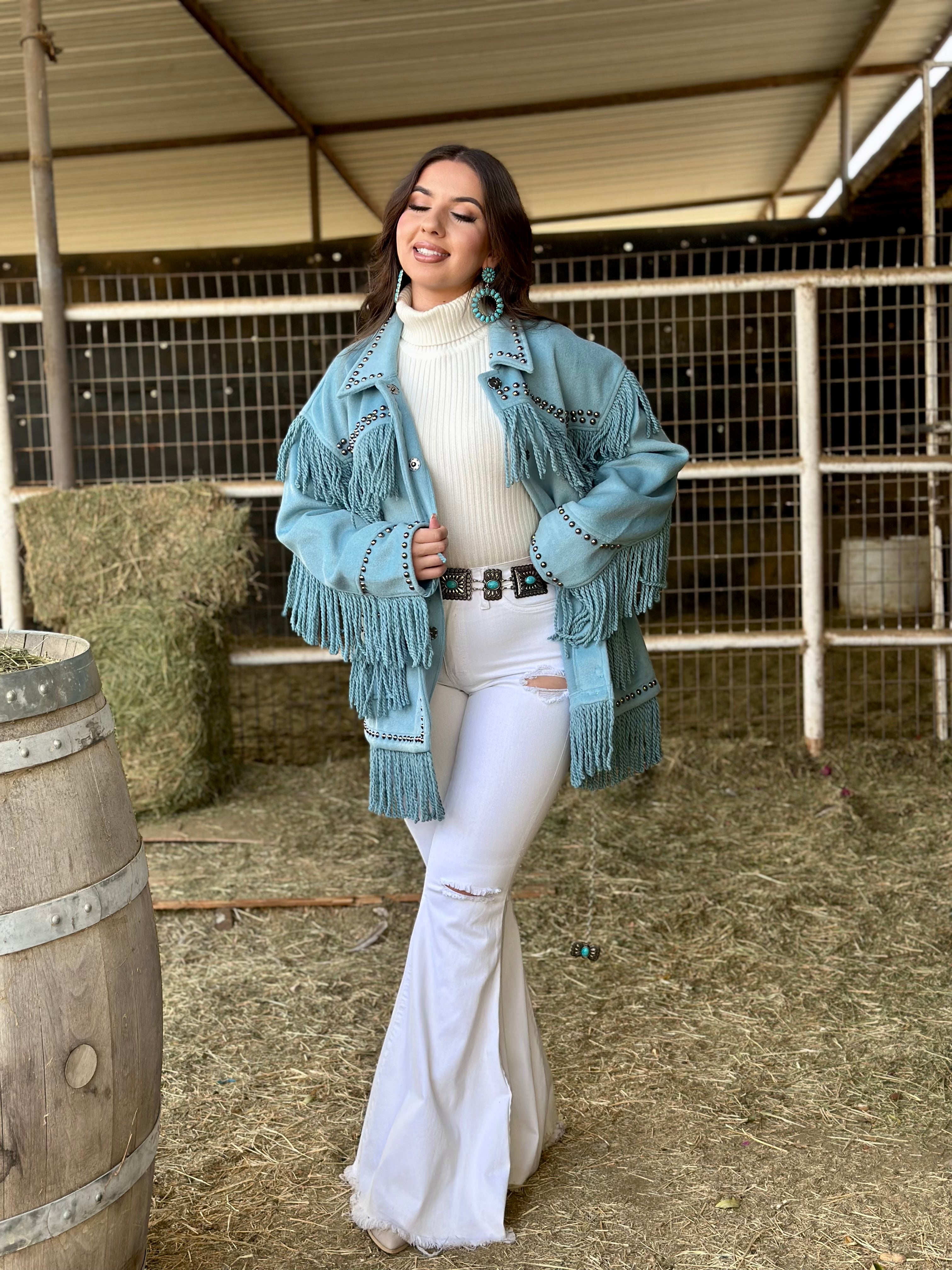 Mallorie Fringe Jacket (Turquoise)