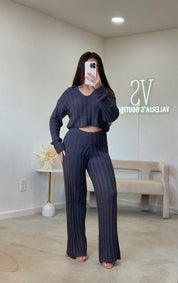 Aiza Knit Pant Set (Charcoal)