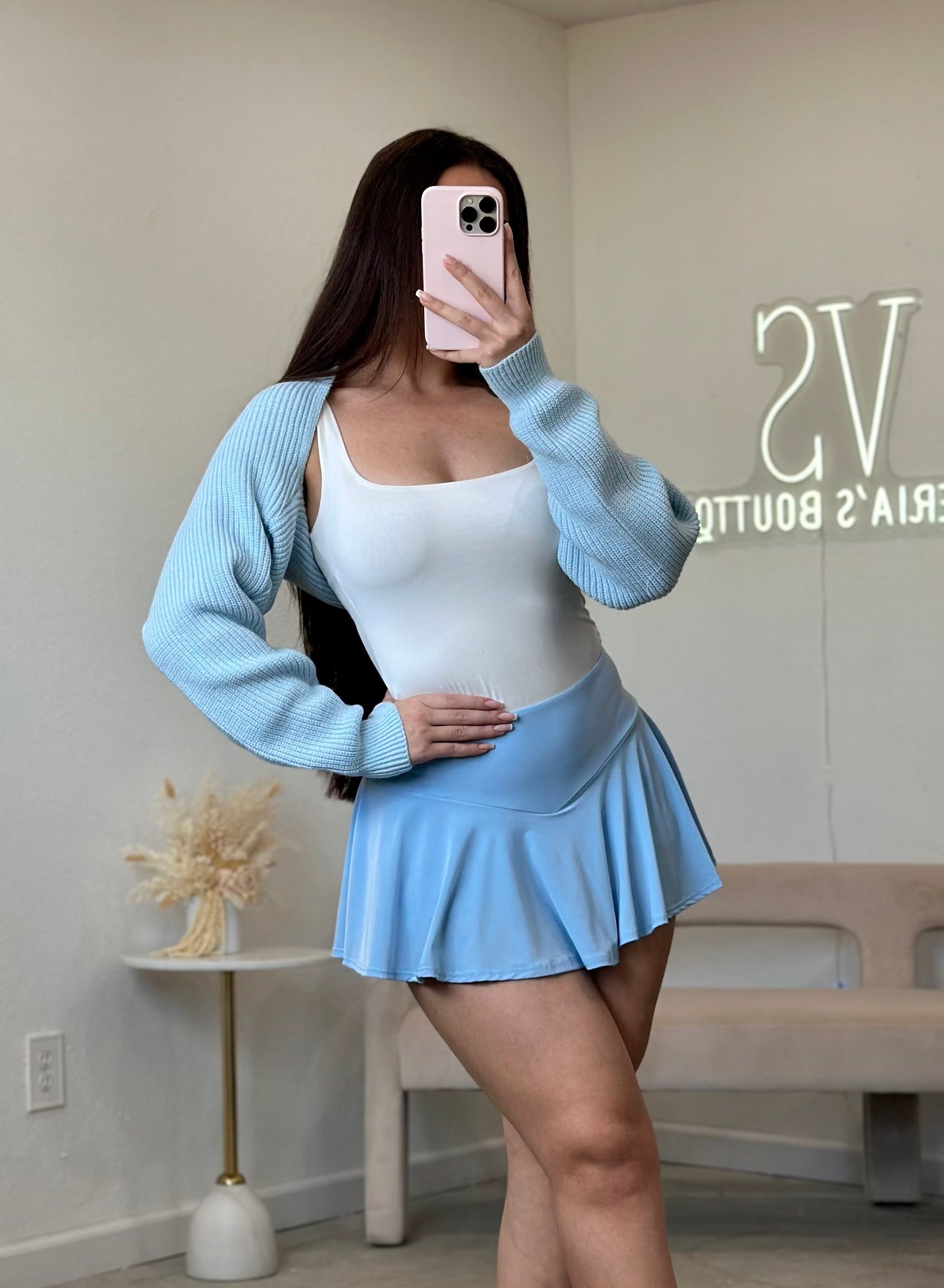 Rosselyn Knit Bolero Top (Light Blue)