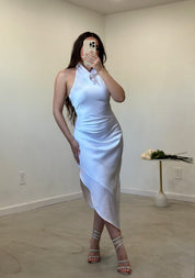 Anastasia Asymmetric Dress (White) - Double Lined