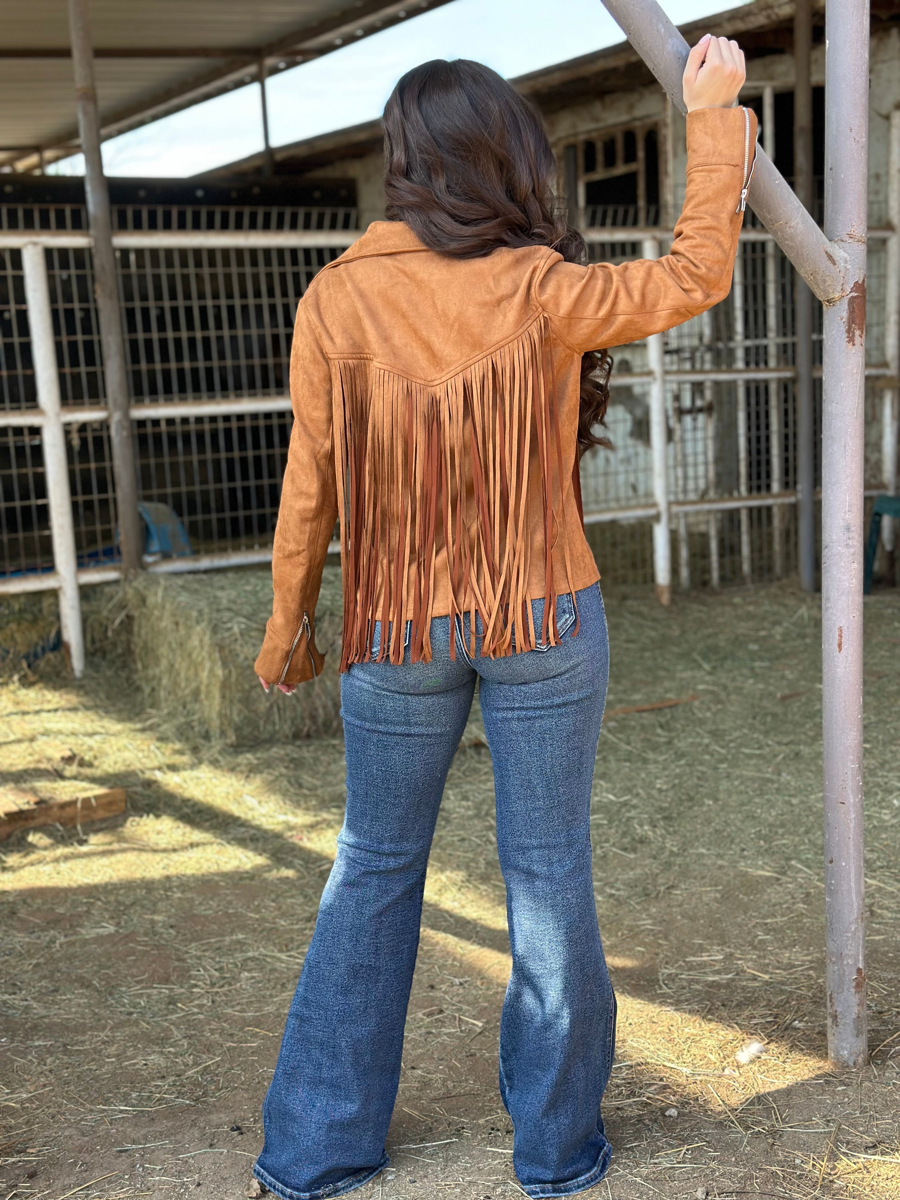 Levi Fringe Moto Jacket (Camel)