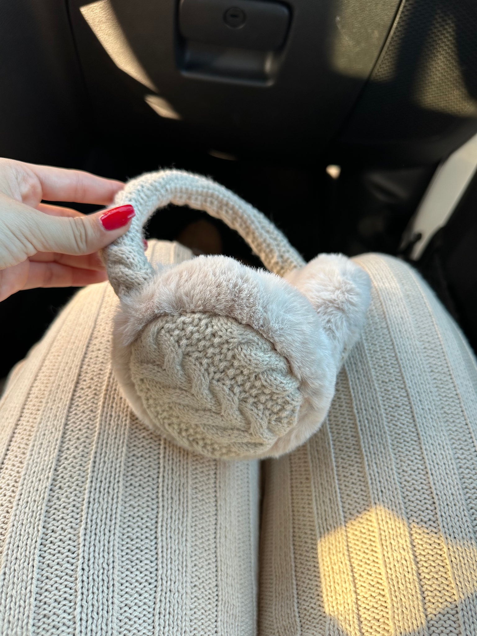 Let It Snow Knit Earmuffs (Taupe)