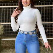 Lisa Ribbed Turtleneck Bodysuit (White)
