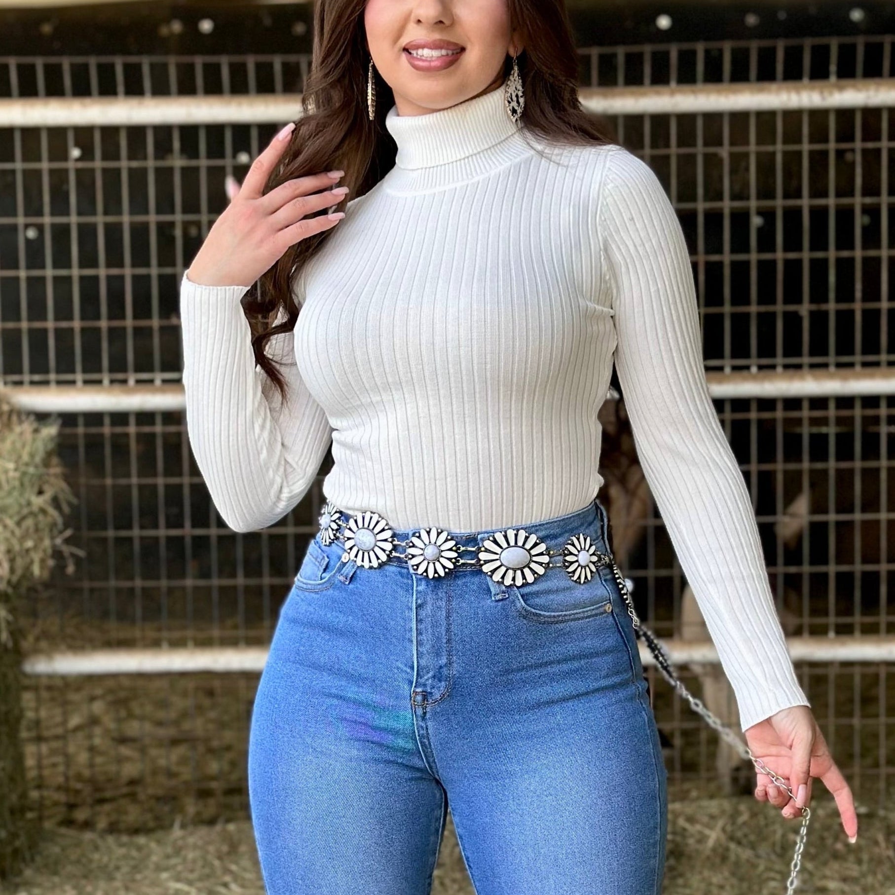 Lisa Ribbed Turtleneck Bodysuit (White)