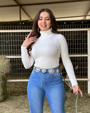 Lisa Ribbed Turtleneck Bodysuit (White)