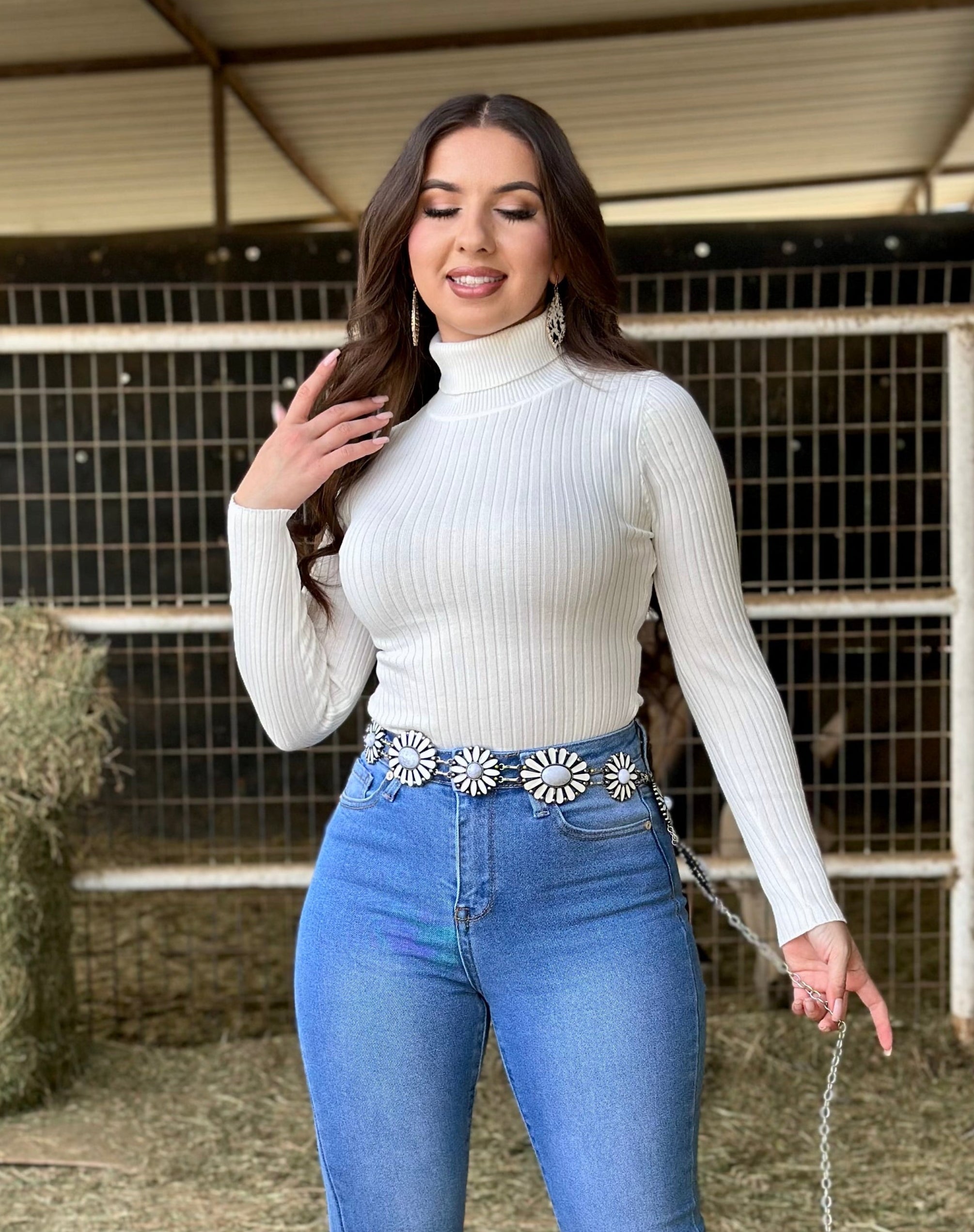 Lisa Ribbed Turtleneck Bodysuit (White)