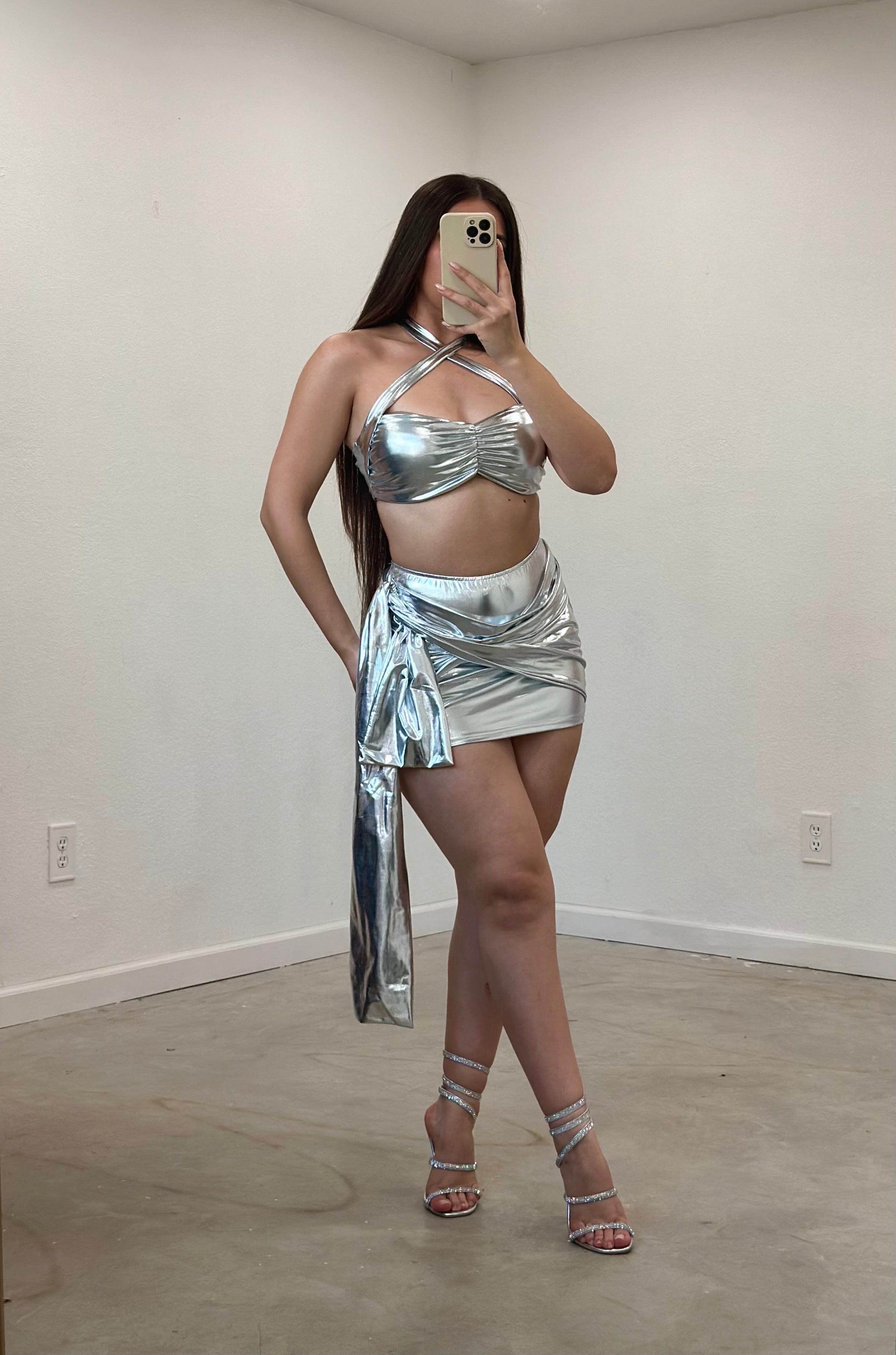 Stazzy Metallic Skirt Set (Silver)