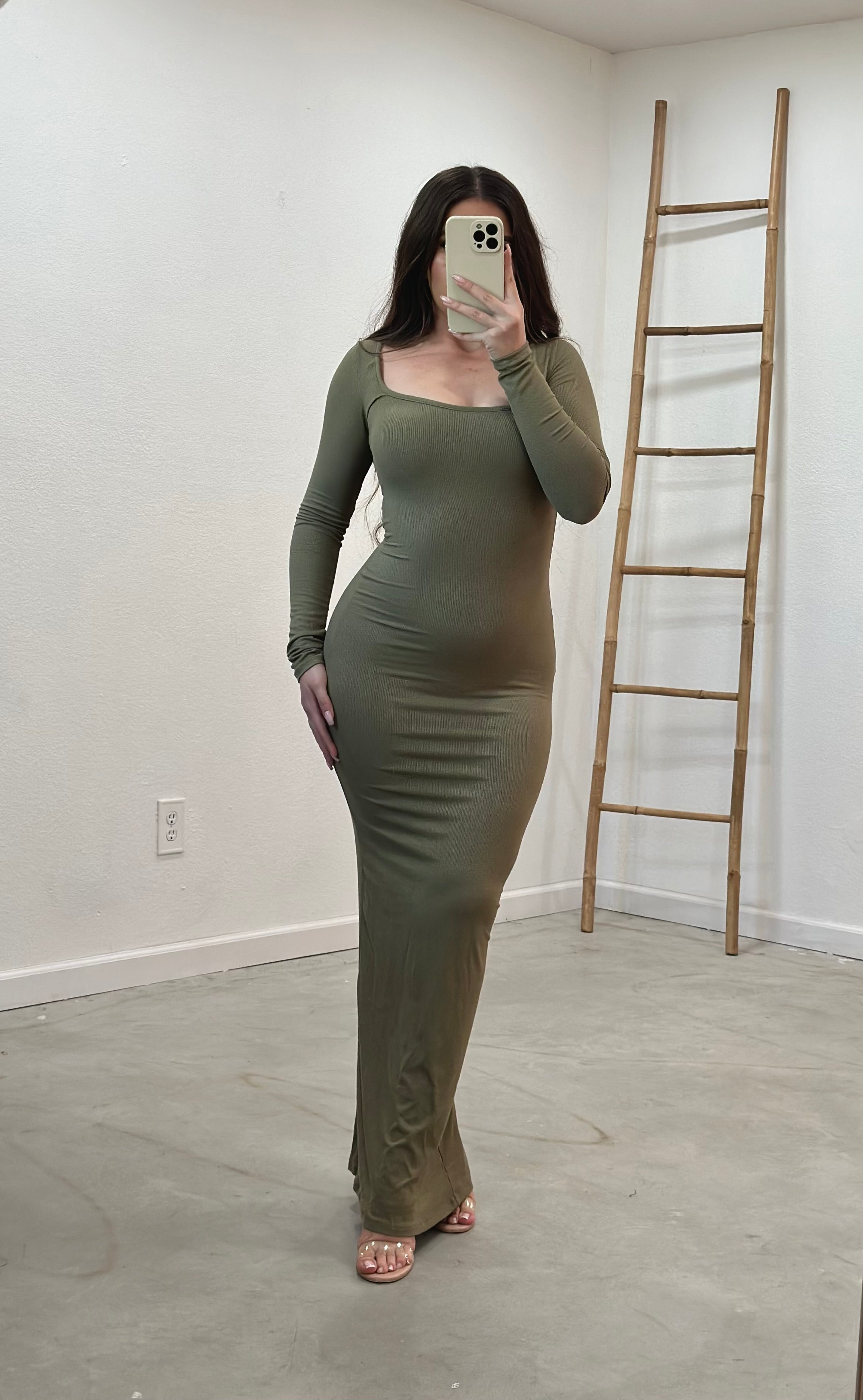 Nora Ribbed Maxi Dress (Olive)